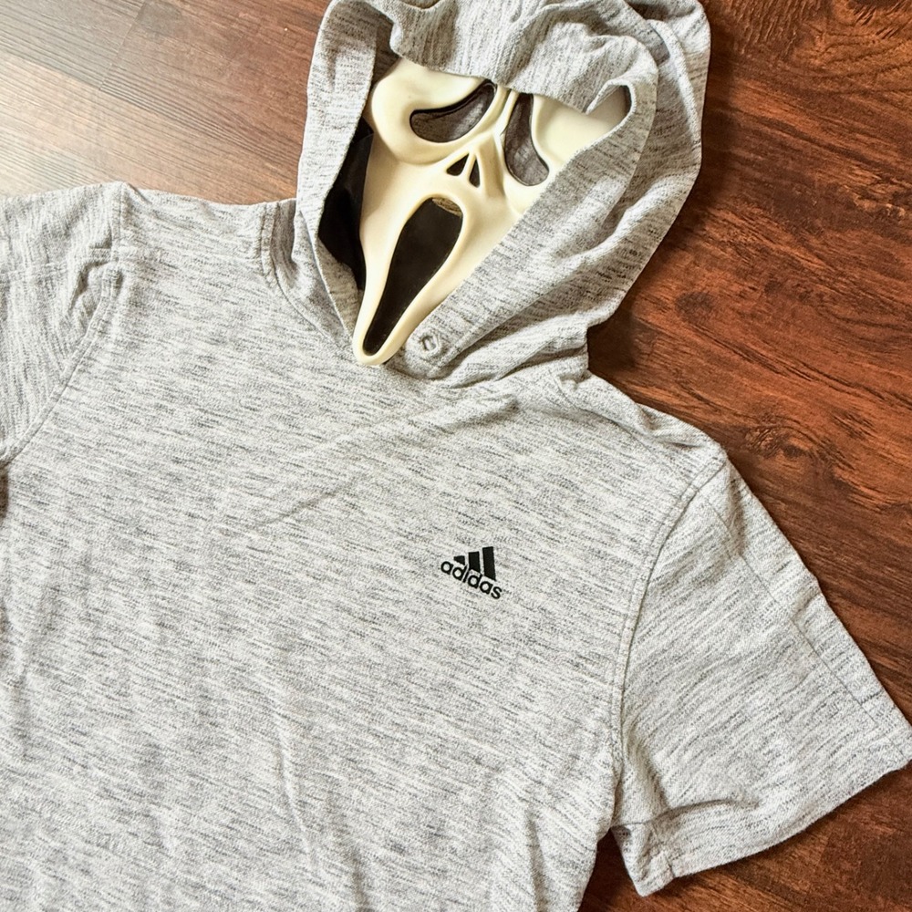 Adidas Men's Medium Gray Heathered Short‎ Sleeve Hoodie Sweatshirt Pullover